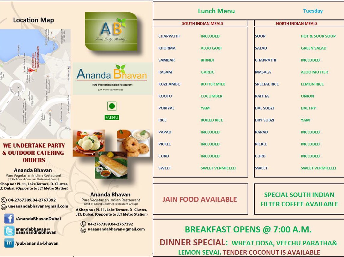 uaeanandabhavan's tweet photo. Enjoy Tuesday with Tasty #Breakfast, special #Lunch and #Dinner at Ananda Bhavan Restaurant Dubai

Visit us @ Lake Terrace Tower, Cluster D, JLT

Order via @Zomato @Deliveroo @Talabat  or Call us @ 04-2767389/92 for free delivery

#Restaurants
#JLTDining
#JLTResidents
#Vegetarian https://t.co/bthEwd0gXZ