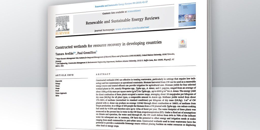 UNUniversity's tweet image. RT @UNUFLORES: Our expert Tamara Avellan and Paul Gremillion from @NAU look at the potential of #ConstructedWetlands to offset energy and irrigation needs at various scales. Download the article for free until 17 November! #NexusApproach bit.ly/2JUFv4x 🆓