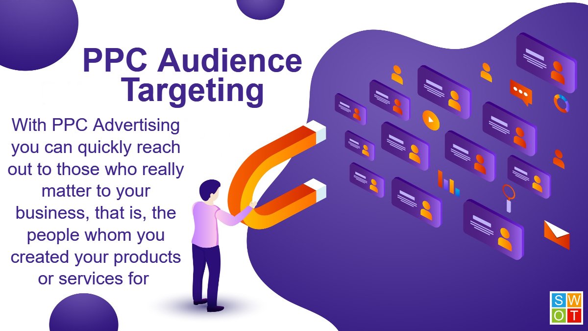 SWOTDigital's tweet photo. PPC AUDIENCE TARGETING
PPC Advertising is a quick and effective way to make your business visible to the right audience.
Want to know more? Get in touch ➡️ https://t.co/Wz3EDDFKyx
#PPC #GoogleAds #DigitalMarketing #SWOTDigital https://t.co/bdKsbI23R8