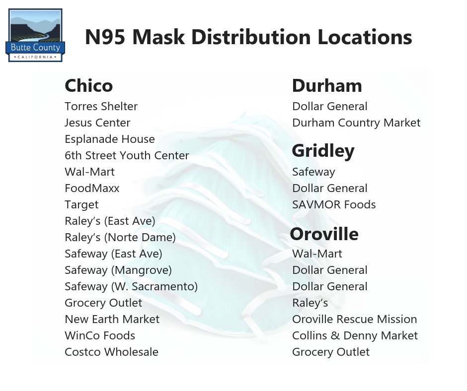 Butte County, CA on Twitter "Free N95 masks are available as supplies