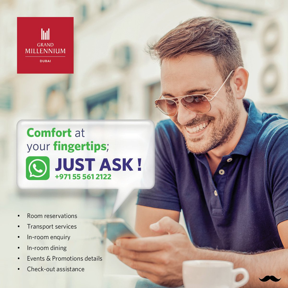 Grand Millennium Dubai introduces a first of its kind service in the hotel industry. Just Ask; a WhatsApp based service to communicate with the hotel’s in-house and outside guests. #JustAsk
#MillenniumHotels #GrandmillenniumDubai #CustomerService #HotelLife #Staycation #SuiteLife