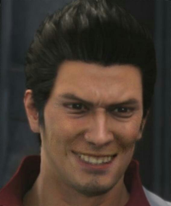 Yakuza video games' protagonist Kiryu with a creepy smile made in FaceApp