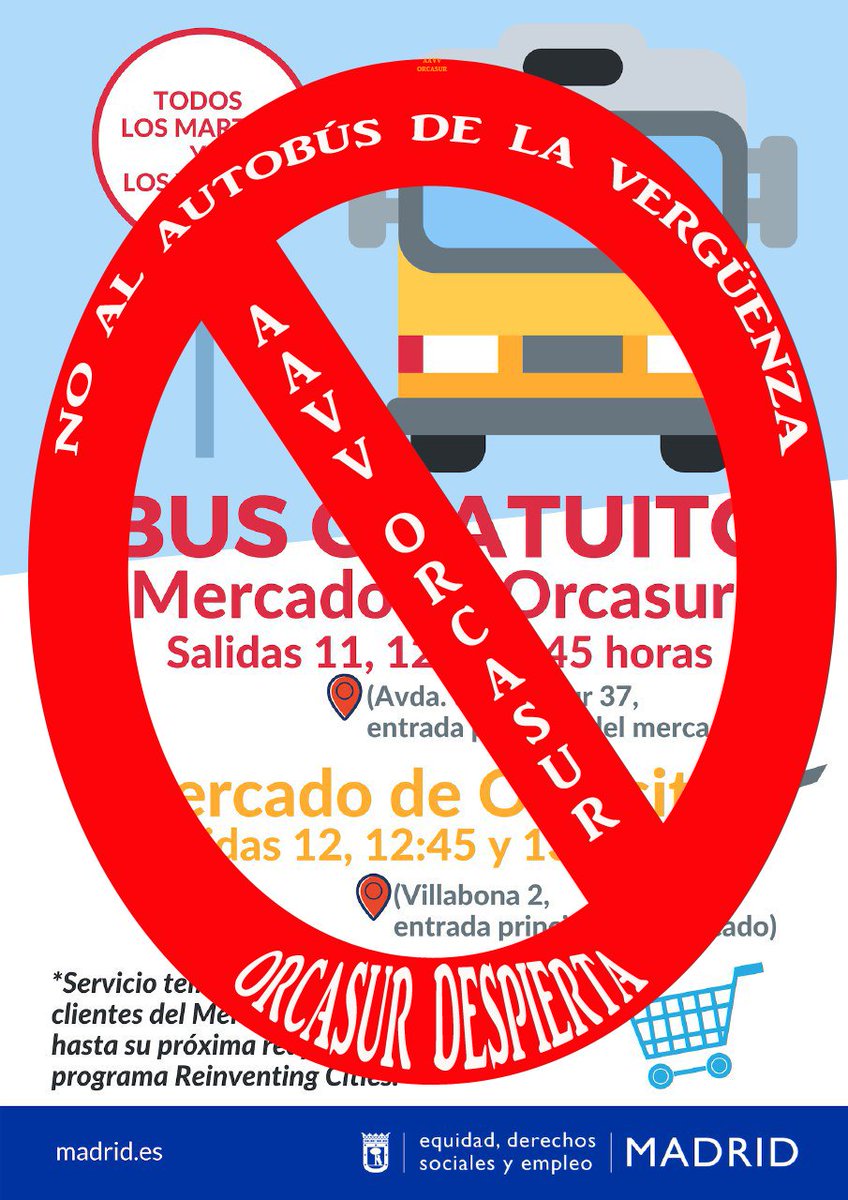 AOrcasur's tweet photo. #OrcasurDespierta Hoy volvemos a parar el AUTOBÚS DE LA VERGÜENZA.  Todos a las 10:30 En el mercado cerrado de #Orcasur . Que se entere @AhoraUsera @AhoraMadrid @rommyarce @ManuelaCarmena https://t.co/711SUzqogu