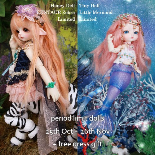 LUTS item discount event ends on Friday! 😯 Check the items in stock and get them now! 
Also free dress gift event is still on for Tiny Delf MERMAID 🧜‍♀️ and Honey Delf ZEBRA 🦓, don't miss them too 
👉  eluts.com
#lutsdoll #LUTS #BJD #MermaidDoll #DiscountSale