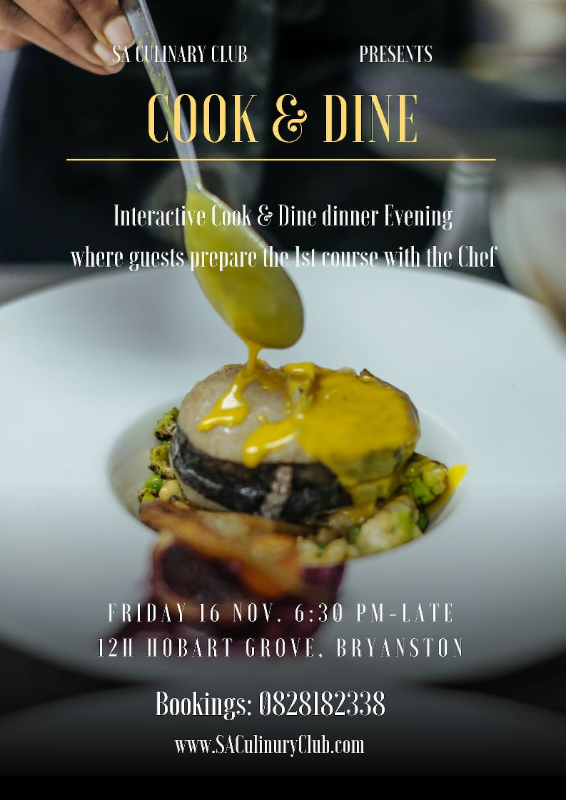 Don't forget to book for our Cook and Dine Evening this Friday 16th November! Great food with even better company! Book your tickets online here: saculinaryclub.com/Cook-&-Dine-16…