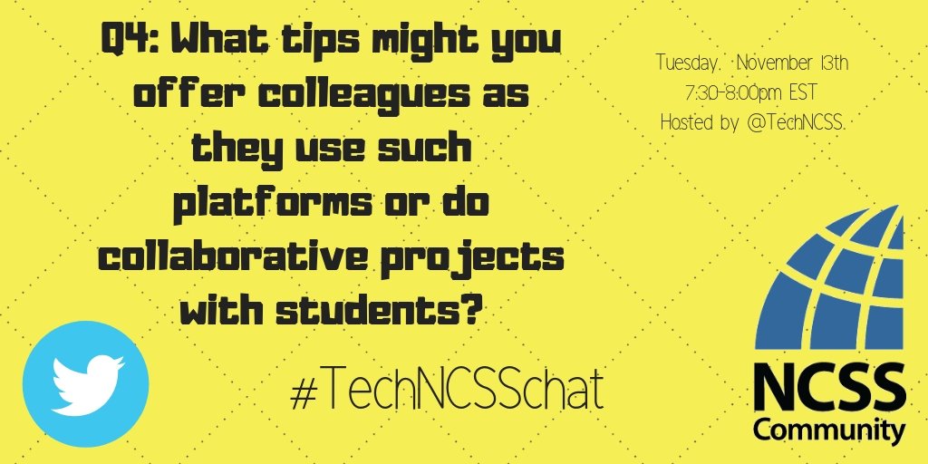 TechNCSS's tweet photo. Time for some tip sharing! Q4 ---> 

#TechNCSSchat
@NCSSNetwork https://t.co/8I9CmAOIYG