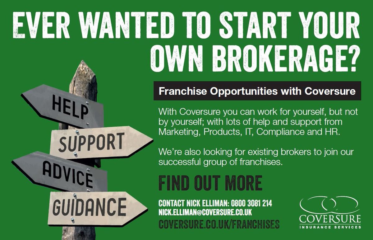 CoversureFranch's tweet photo. If you are an #insurance #broker with at least 3 years experience you could be an ideal candidate to establish your own broking business in the UK. Coversure can help you with every step along the way, from compliance to marketing, and all in between

https://t.co/sEXE0gWIvj https://t.co/ySOgfxk4P0