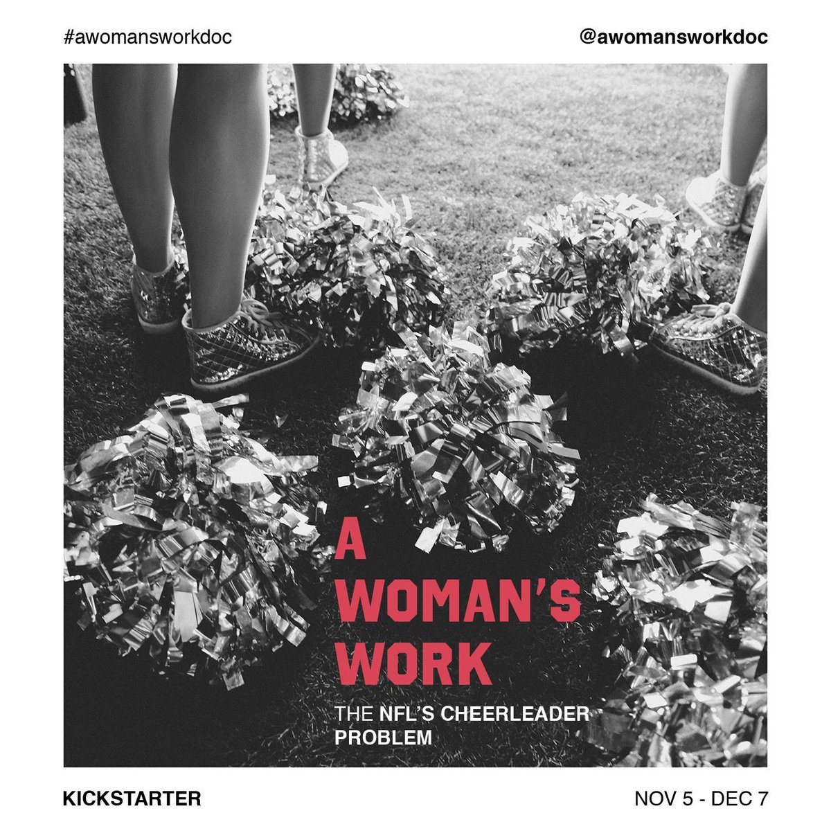 firelightmedia's tweet image. Be bold. Be Courageous. Be like the former NFL Cheerleaders who took a stand against workplace injustices. Help @awomansworkdoc finish their documentary by contributing to their kickstarter.  buff.ly/2OwtxP0 #awomansworkdoc