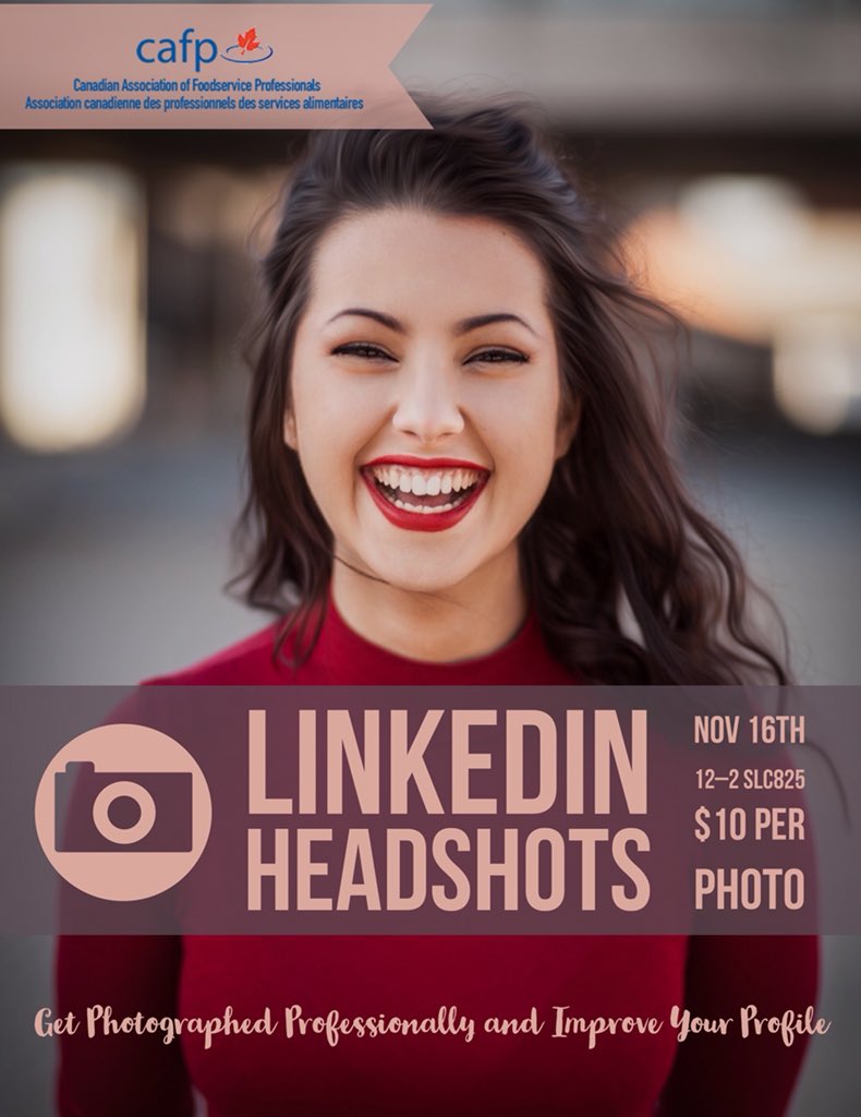 LinkedIn headshots happening this Friday ryerson! Drop by slc825 from 12-2 for a professional pic that will set your profile apart! #ryerson #LinkedIn #TedRogersMBA #RyersonFCS