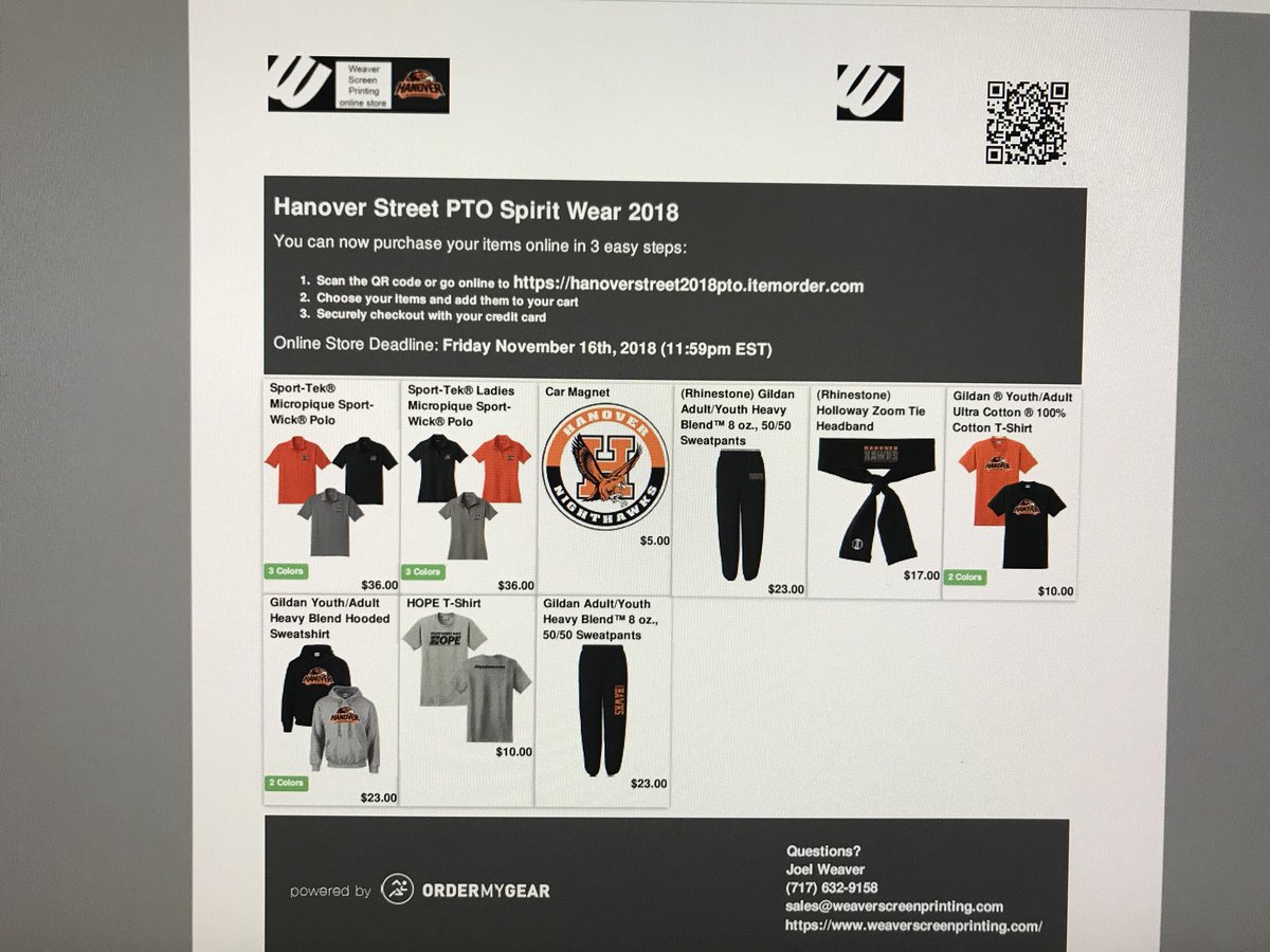 HanoverStPTO's tweet photo. Spirit Wear has been extended for another week! Deadline to get orders in is Friday, November 16th! Website is https://t.co/kt7QA91yIz https://t.co/v1ZIDZIwzV