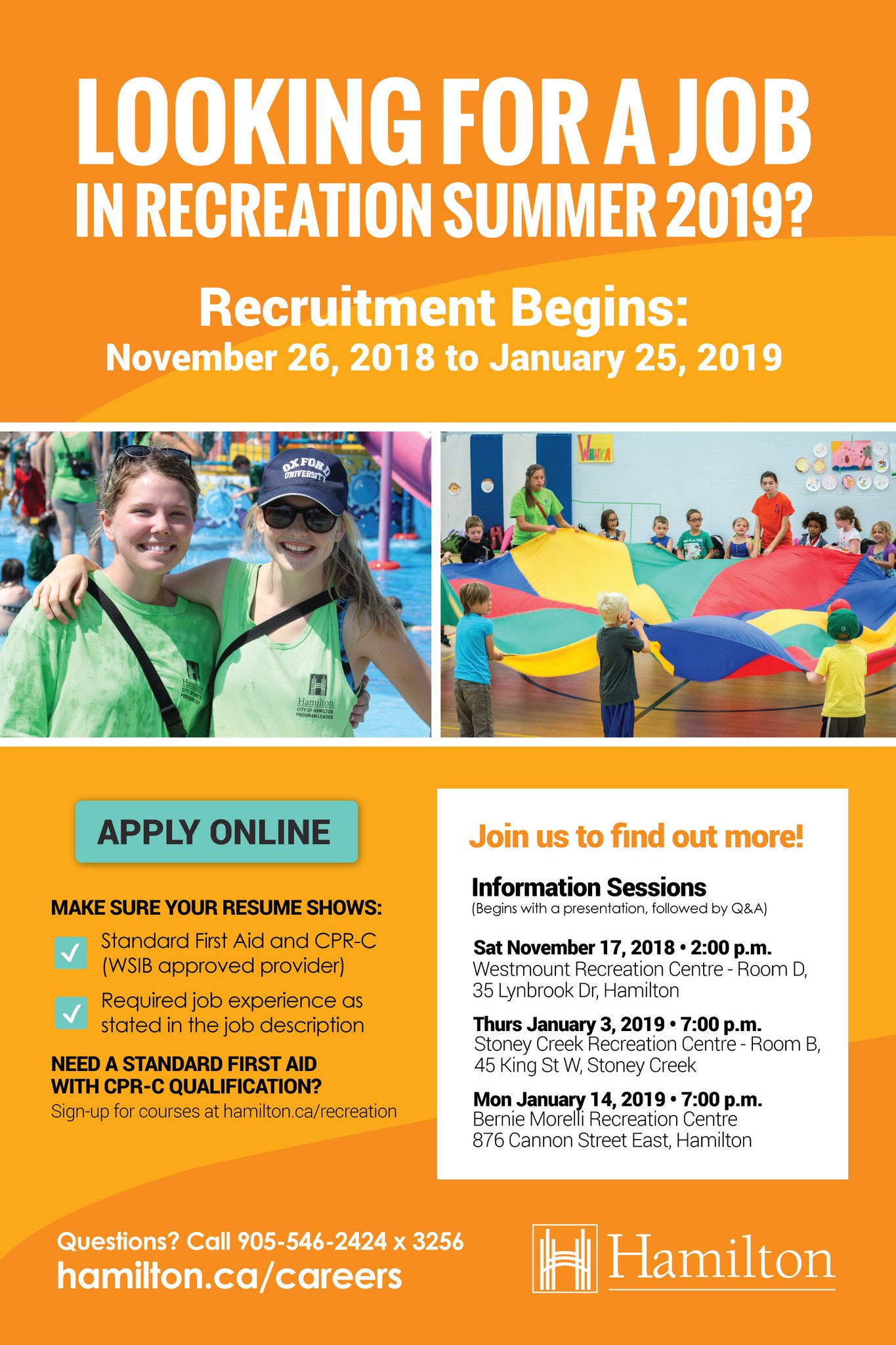 City of Hamilton on X Interested in working in RECREATION in Summer 2019 An information session about part time employment with the Rec Division is coming Saturday November 17. HamOnt https t nE6OZ...