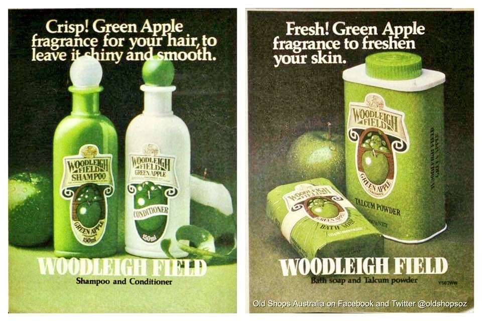 Old Shops Australia Twitter: "@oldshopsoz best sellers: Woodleigh Field Green Apple shampoo and toiletries 1978. https://t.co/XCSzcRylJL" / Twitter