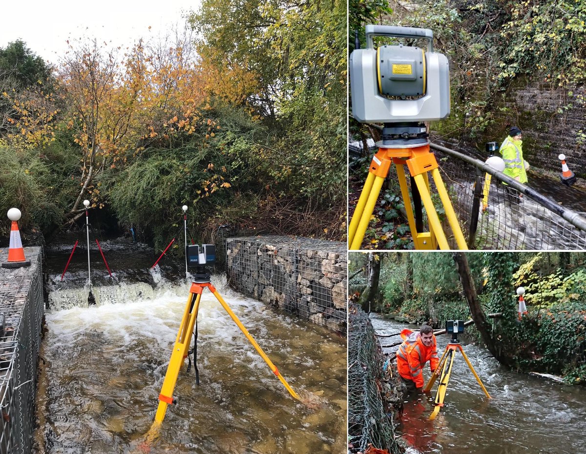 Last week the team was in South Wales static laser scanning and georeferencing a river looking for evidence of scouring. Not a bad days #survey work!
