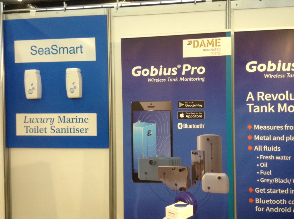 SeaSmartMarine's tweet photo. Seasmart are very pleased to be collaborating with our Swedish friends and distributor #Gobius here at @metstrade. See our Sanitiser and the Gobius Pro #Dame nominated Wireless Tank Monitor on Stand 03.202 https://t.co/x4cmV9zXGc