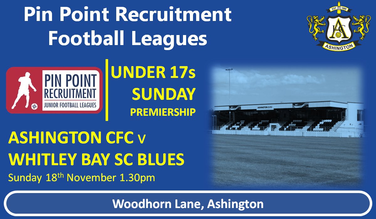 Ashington_FC's tweet photo. JUNIORS | Whilst our first team are away this weekend, our @ACFC_Juniors - Under 17s (CFC) are at home at Woodhorn Lane at 1:30pm Sunday!
Why not pop along and give the lads your support?
#YourSupportCounts https://t.co/zM9r1FznCE