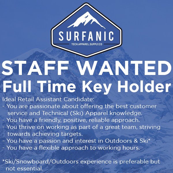 💥STAFF WANTED!💥

We have an exciting opportunity for a Full Time Key Holder to join the team at our Rochford store.

Please send your CV to: rochford.store@surfanic.com 📧