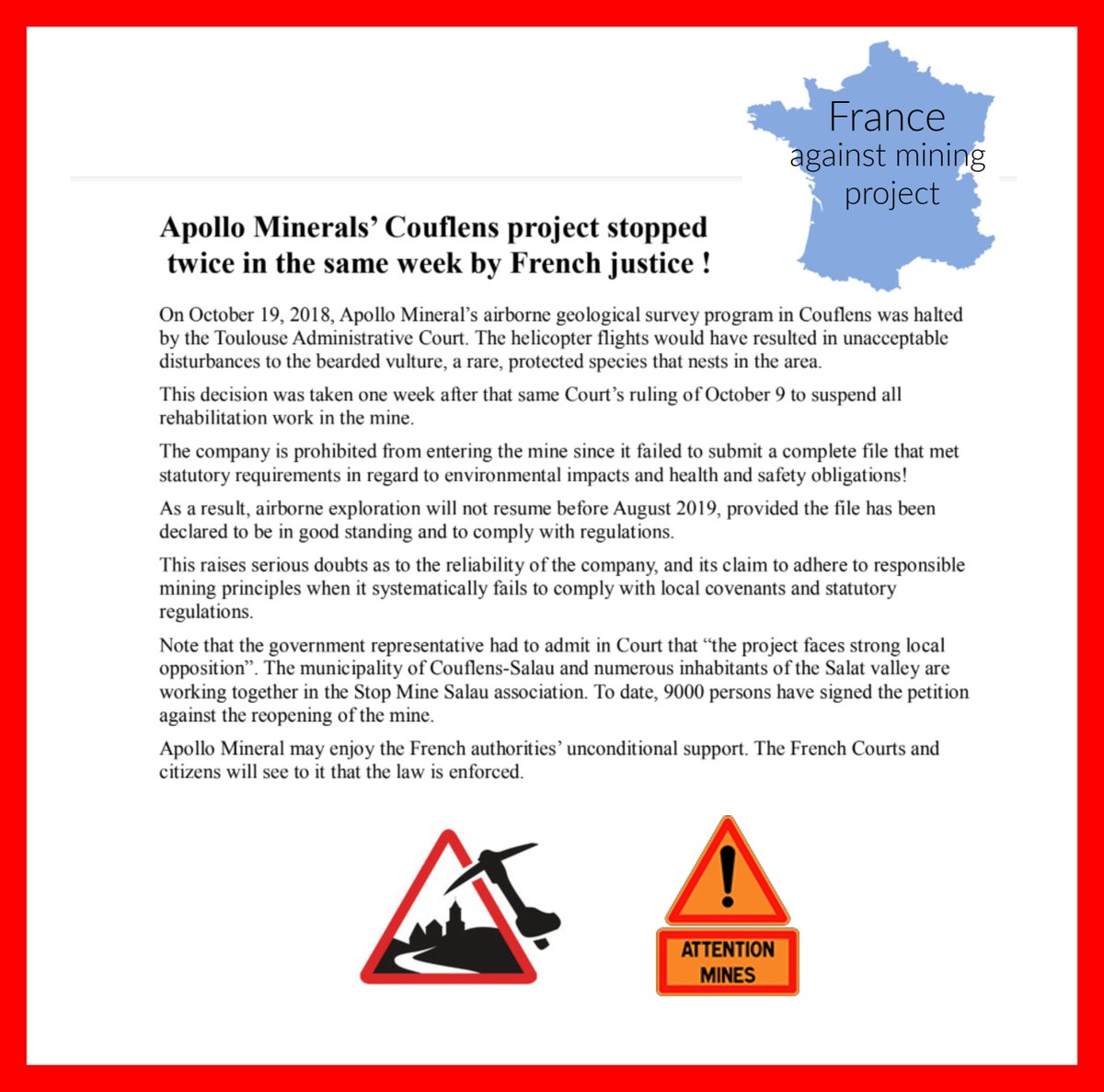 Vigiloust's tweet photo. @MuryelJacque >>> French justice stops Appolo Minerals project's !!!!! @ApolloMinerals https://t.co/D6zyhtNjhk