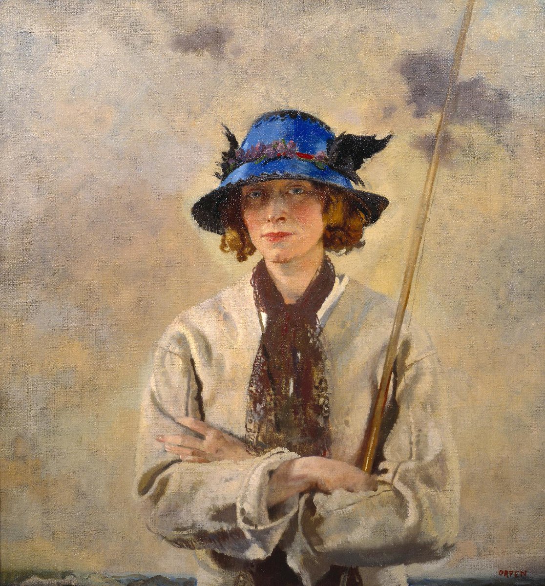 Major Sir William Newenham Montague Orpen (1878-1931) was the most prolific war artist sent by Britain to the Western Front during World War I. #WorkoftheWeek is the artist's oil painting of 'The Angler' Mrs J. M. Hone from 1912. bit.ly/2OAOmJj
