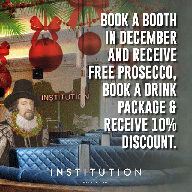 Book your booth &amp; receive free prosecco at Institution this Christmas. Book a drinks package too and receive 10% off. 
#warrington #christmas #party #institution