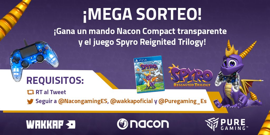 PureGaming_ES's tweet image. 🔥¡MEGA #SORTEO ! 🔥
¡Gana un increíble mando Nacon Compact transparente + juego SPYRO Reignited Trilogy para PS4! 

¿Qué tienes que hacer? 

🔄 RT al Tweet
➡️ Sigue a @NacongamingES, @wakkapoficial y @PureGaming_ES 

⏳Finaliza el 23/11/2018

¡Mucha Suerte! 🍀