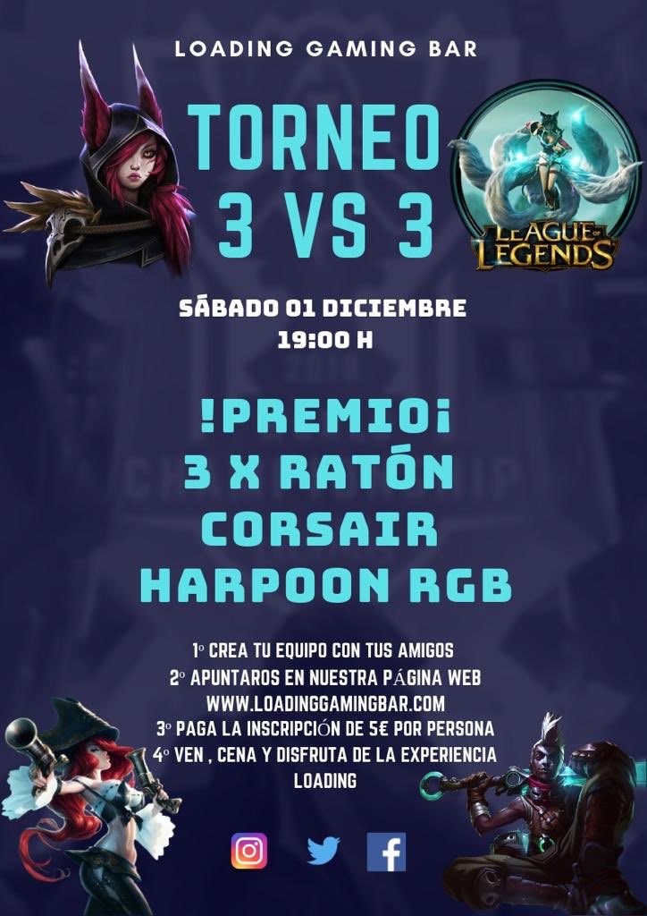 LoadingMadrid's tweet photo. 🔥 Nuevo Evento🔥#torneo de #lol #3vs3 el día 1 de #diciembre a las 19:00. 
Premio 1 puesto = 3 x Ratones Corsair HarpoonRGB
Mínimo 6 equipos.
Inscripción = 5€ https://t.co/sHmz2spx6f
#gamer #loadingmadrid #leagueoflegends #corsairgaming https://t.co/buE6PJjWHS