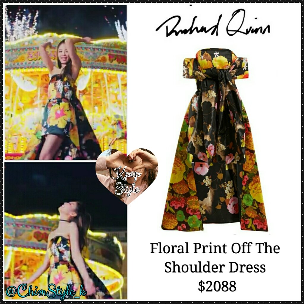 richard quinn floral print off the shoulder dress
