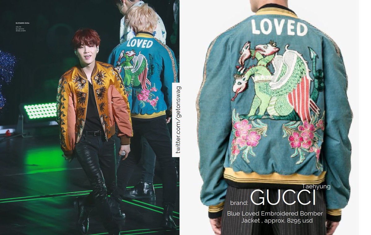 Beyond The Style ✼ Alex ✼ on X: equested GUCCI Blue Loved Embroidered  Bomber Jacket, approx. 8295 usd TAEHYUNG #BTS 181113 concert #TAEHYUNG #V  #태형 #방탄소년단  / X