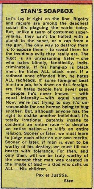 ByChanchi's tweet photo. “Tan cierto hoy como lo era en 1968. Paz y justicia.” / As true today as it was in 1968. Pax et Justitia - @RealStanLee
#StanLeeDEP
https://t.co/mwCpu0uFCP