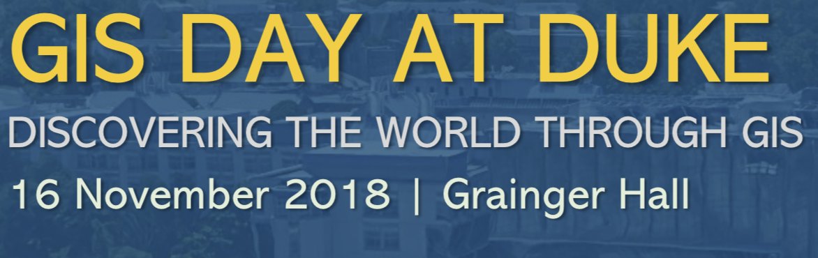 duke_data's tweet photo. Celebrate GIS Day @DukeU with us this Friday (Nov 16) at Grainger Hall. Learn about GIS is being used in a variety of domains ranging from energy analytics, conservation, and global/public health.  Registration at: https://t.co/MS56Shjk1v #GISDay #SAGA #DukeLibraries https://t.co/YdXoydDz4B