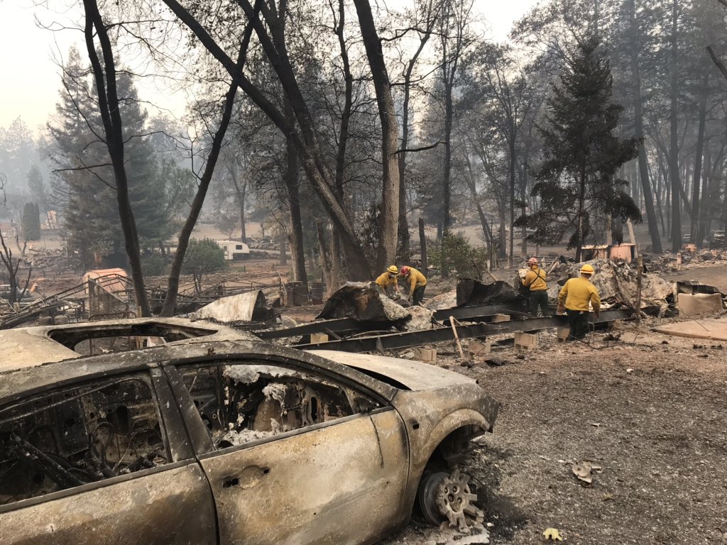Search teams are going inch by inch through what’s left of #Paradise, CA. There are at least 42 dead and some 200 people still unaccounted for.  The #CampFire is the deadliest fire in  California history.