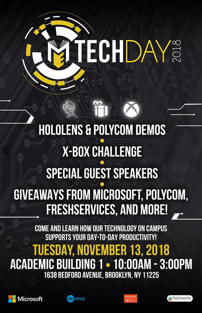 NewsatMedgar's tweet image. Medgar Evers College Tech Day has arrived! We have some great technology on hand for demos from @MicrosoftEDU with the HoloLens and more! Activities begin at 10am in the AB1 Building! ares.mec.cuny.edu/tech-day/ #MECTech