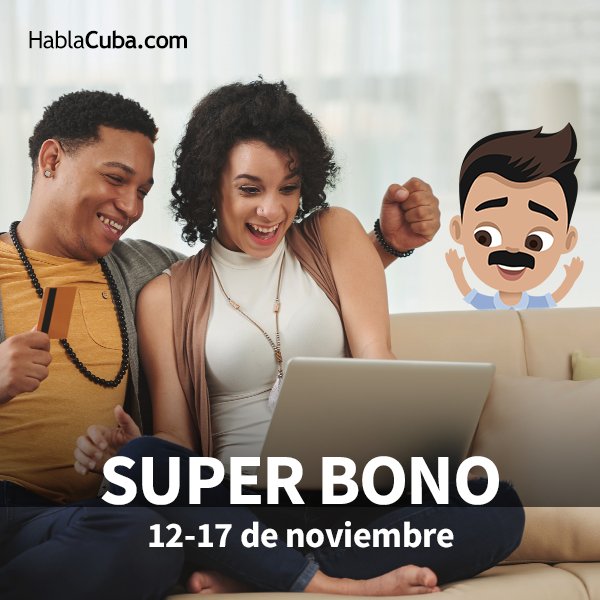 HablaCuba's tweet photo. ¡Dos es mejor que uno!
Así que aquí tienes más que un bono doble...
Elige tu bono favorito y envíalo a Cuba: 
Envía 50 CUC por 20 CUC
Envía 100 CUC por 40 CUC
Más detalles: https://t.co/T0pyqBs6Eb
#SuperBono #DobleBono #Cubacel https://t.co/UuaepP5SGj