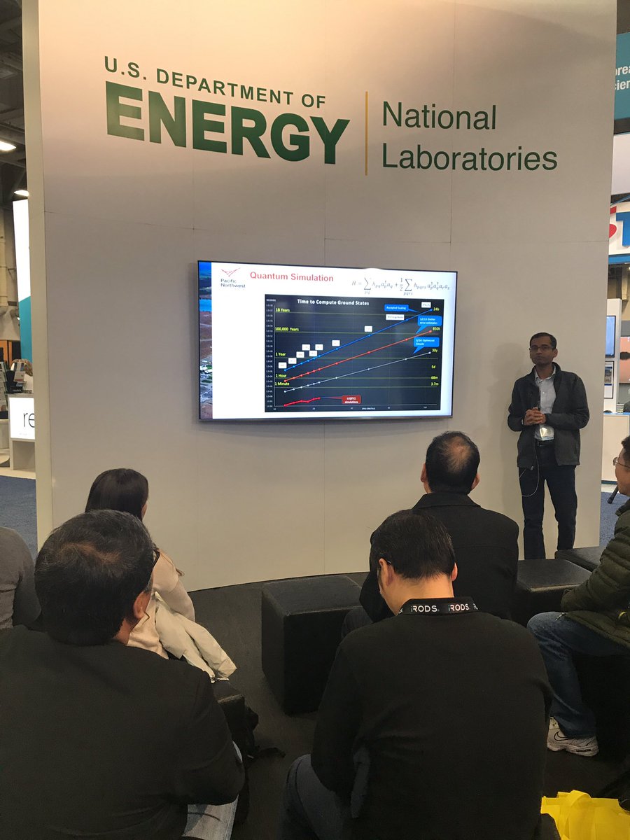 PNNLab's tweet image. "#Classicalcomputing gets us approximations. With #quantumcomputing we can solve the EXACT problem." #SC18 #HPCInspires #quantumchemistry