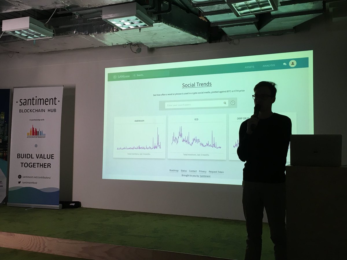 PennanenMaria's tweet photo. Our @santimentfeed lead frontend developer @YuraZatsepin first time presenting in English! Hot topics #scalability #privacy #UX #realApps  #universal_login @metamask_io and our latest new feature #socialtrends https://t.co/v9YyHAXINE. https://t.co/rPpBkbiI92