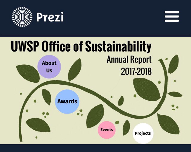 SustainableUWSP's tweet image. Here’s the #annualreport that Gabi mentioned! Check out what she created here ➡️ prezi.com/view/m/wrngui6…