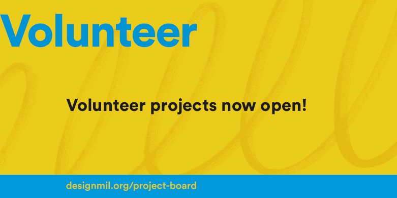 design_mil's tweet photo. Looking for another chance to give back to Milwaukee's nonprofit community? This year we are giving Nonprofits that applied, but could not participate in DesignMil, the opportunity to post their projects. Head over to https://t.co/qxIOqw7JO5 to see available projects. https://t.co/tYVXOg1nHU