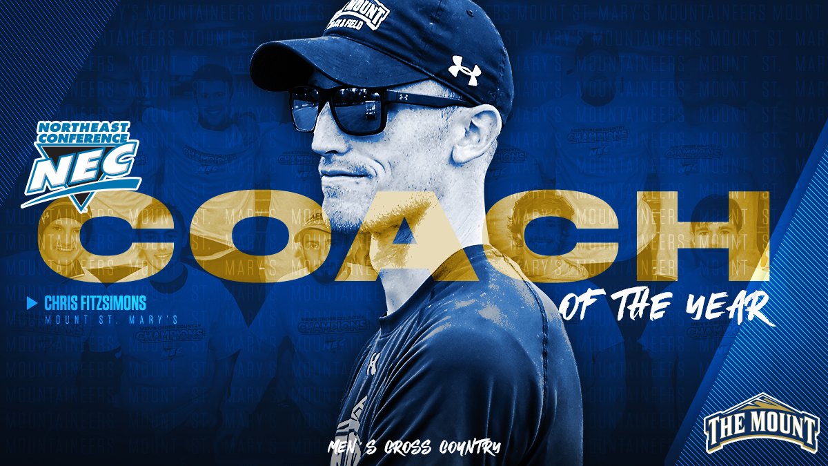 NECsports's tweet photo. His Mount harriers won the program's first #NECXC team 👑 since 1998.

Chris FitzSimons is the 2️⃣0️⃣1️⃣8️⃣ NEC 🏃‍♂️ Coach of the Year. #NECelite https://t.co/h7b9SarF4d