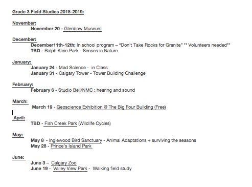 VVGrade3SP's tweet image. Here are some of our upcoming field studies. Miss Paddon and Mrs. Pedrotti are still confirming a couple of additional field study dates, which we will add to this list as we confirm.#Scienceprogram #FieldStudies
