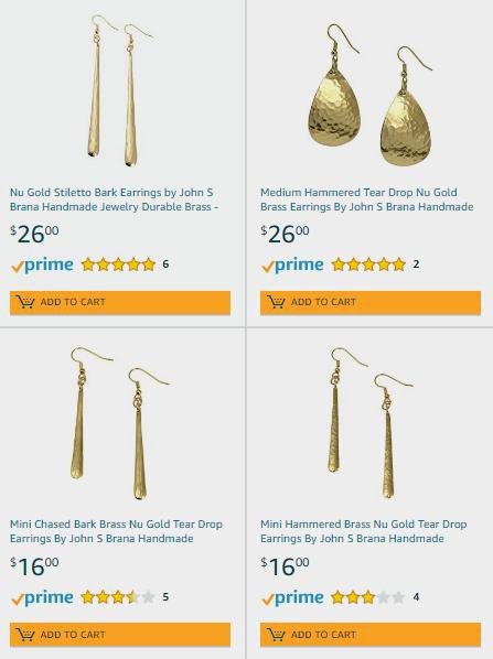 Elegant Handcrafted Nu Gold Brass Earrings by designer John S. Brana featured on Handmade at Amazon amazon.com/stores/page/AC…  #NuGoldEarrings #BranaJewelry #jewelry #HandmadeAtAmazon