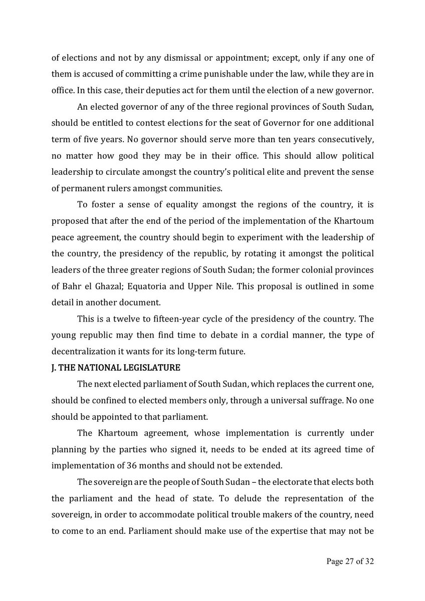alanboswell's tweet image. Kiir’s own National Dialogue committee formally recommends decentralizing #SouthSudan into its three colonial provinces, instituting a rotating presidency. The internal politics on this super interesting.