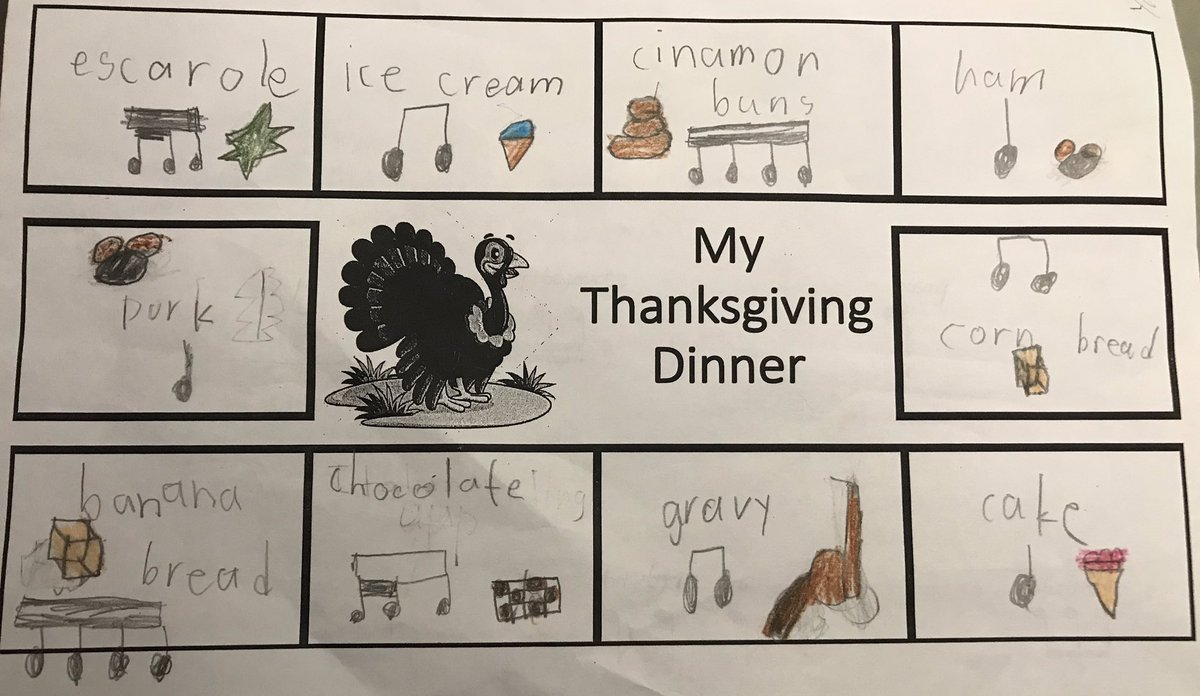 The upper grades created a RHYTHMIC THANKSGIVING MEAL.