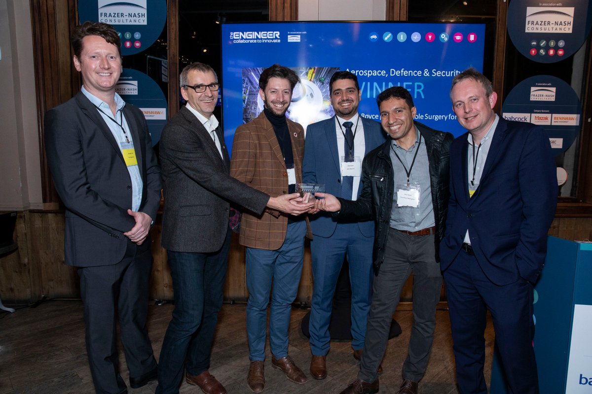 Very well done to <a href="/RollsRoyce/">Rolls-Royce</a> and <a href="/UoNAerospace/">UoN Aerospace</a> @UoNEngineering @UoN_CAM partners on winning @C2i_2018 Awards Aerospace, Defence &amp; Security for Keyhole Surgery for Jet Engines project #c2i #collaboration #innovation