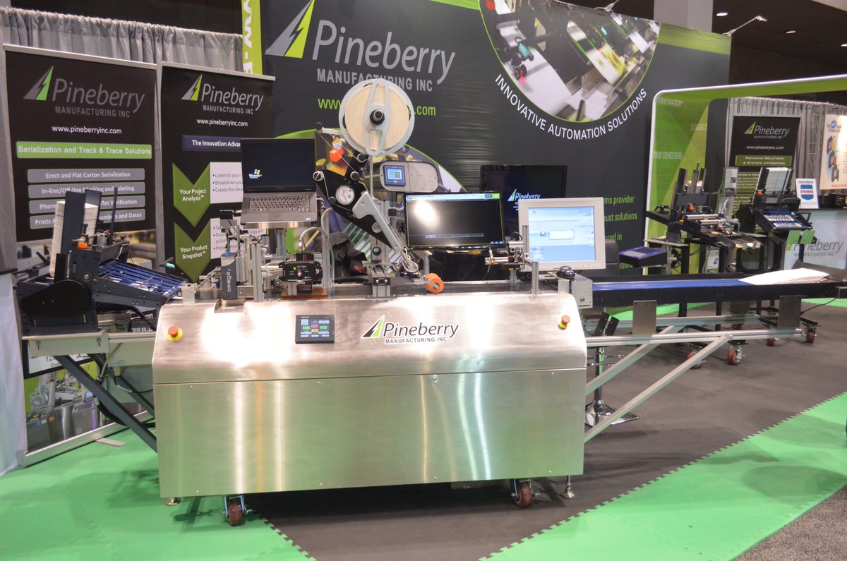 PineberryInc's tweet photo. The CartonTrac FC flat carton system at #PACKEXPO #HCPEXPO included a Pineberry HSF #frictionfeeder, #DODprinter with UV cure, #labelling unit, vision system, #serialization traceability software, reject system and an exit shingling conveyor.https://t.co/aXKox9Eh8M #Innovation https://t.co/P1KKSkKGTW