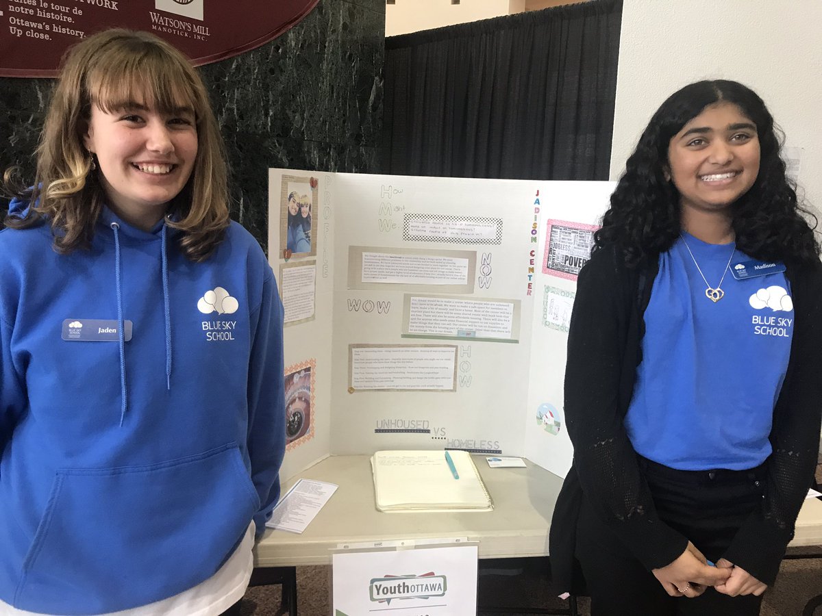 Go_Taylor's tweet photo. So many outstanding projects from #Ottawa high schools at City Hall today with @Youth_Ottawa #YAS2018 including these two awesome ones where students are working on issues of #homelessness and #affordablehousing ! Thank You! https://t.co/bsspSvYQvg