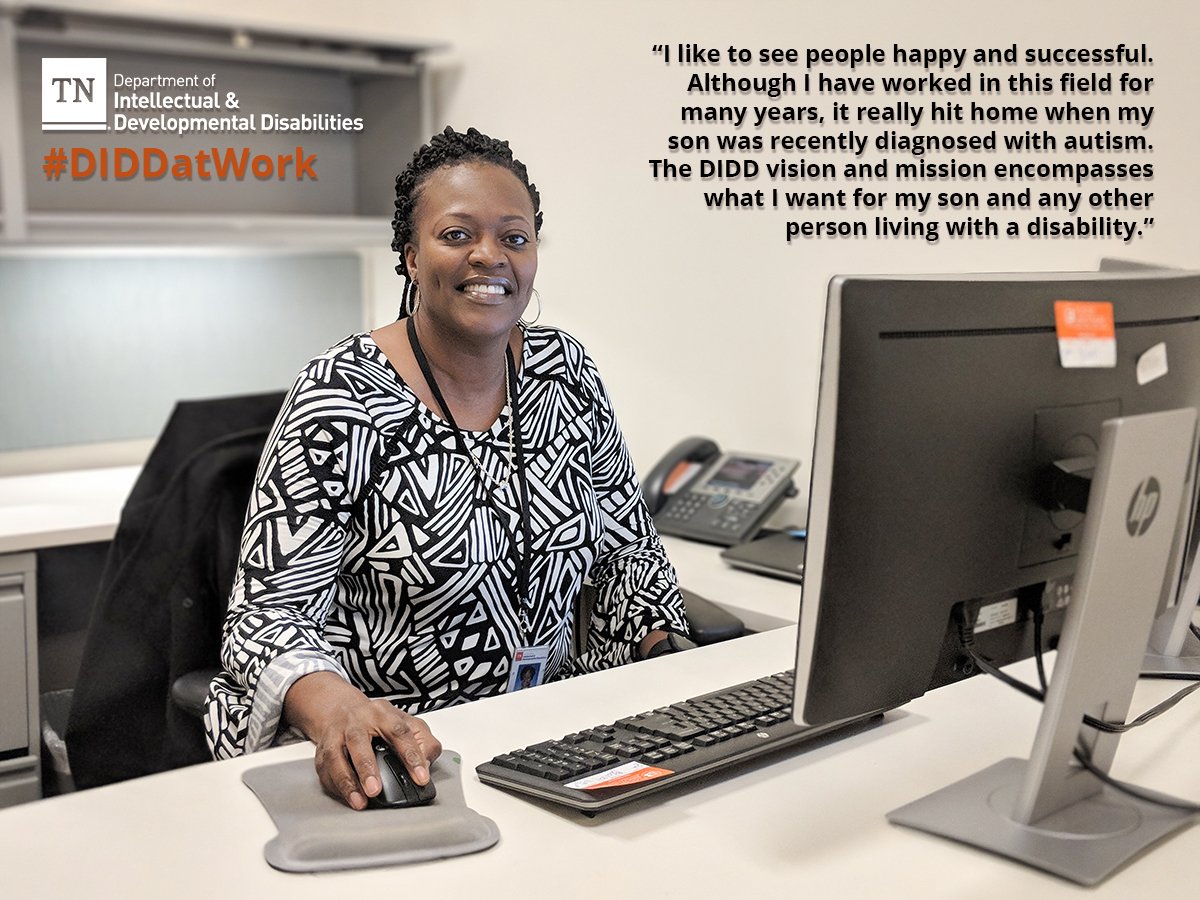 DDA_TN's tweet photo. Crissonya “Crissy” Phillips is our Director of HCBS Settings and began working for DIDD in Dec. 2002. Recently, she &amp; her son created The Social Spot Autism Social &amp; Support Group to offer support for youth on the spectrum &amp; their family &amp; friends. #DIDDatWork How cool is that?! https://t.co/eKIxF8Xy4Q