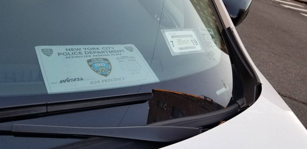 This  #placardperp is still using the stolen, expired  @NYPD24Pct placard & has now altered it to put the license plate number of this illegally parked car on it.An illegally parked car with a  @nysdmv safety inspection that expired months ago.