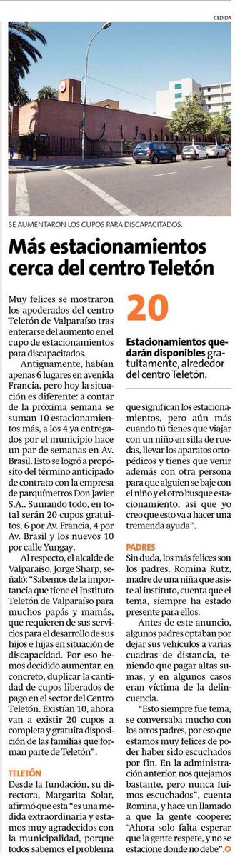 JorgeSharp's tweet photo. El término del contrato de parquímetros de Don Javier permiten estas acciones. Ahí donde había negocio, se abre espacio para el BIENESTAR de familias porteñas: pasamos de 6 a 20 estacionamientos gratuitos para Centro @Teleton de Valparaíso. https://t.co/bl9c4aeQKw