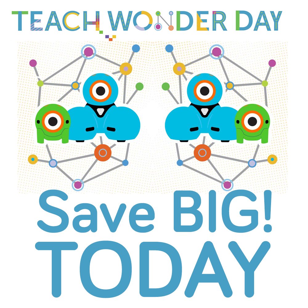 WonderWorkshop's tweet photo. Today only, Teach Wonder Day! Get our robots &amp; Teach Wonder online PD at a huge discount: https://t.co/nVRhfxvnML https://t.co/ZaZByvVQbZ