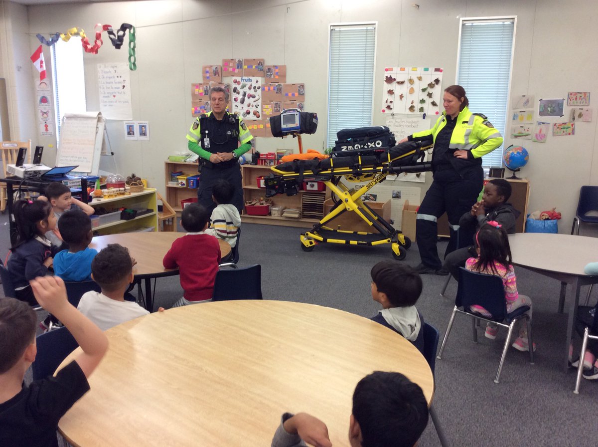 Thank you to <a href="/TorontoMedics/">Toronto Paramedic Services</a> for visiting our classroom to talk about health and safety, and show us the cool equipment you use, including getting to see the inside of the ambulance!