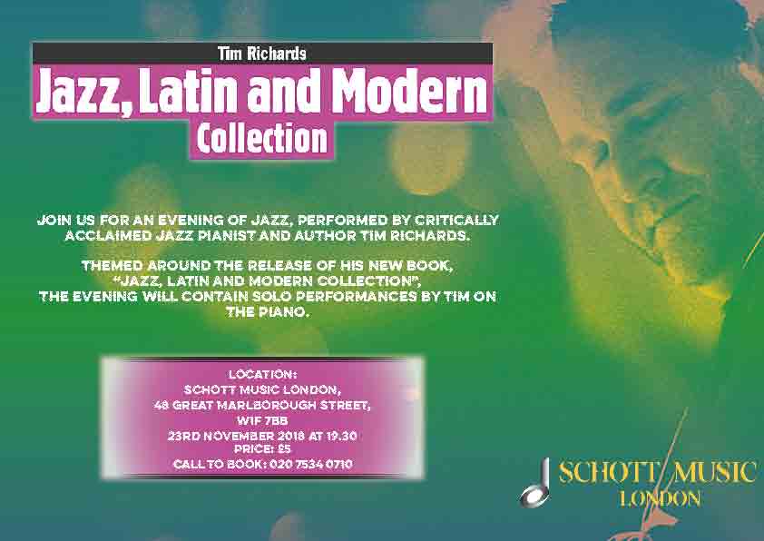 I'm playing pieces from my new book 'Jazz Latin &amp; Modern Collection' on Fri 23 Nov <a href="/SchottMusicLDN/">Schott Music London</a> 7:30pm, also some from 'Blues Boogie &amp; Gospel Collection'. Tickets only £5. Book now - the venue only holds 50. Thanks to @pianodao for the great review goo.gl/JkwMgC